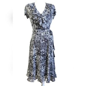 MSK Black and White Lace Print 2 In 1 Midi Dress